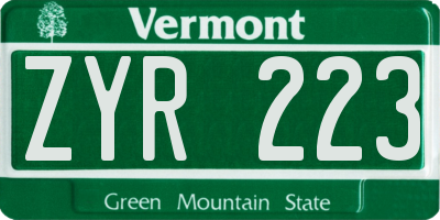 VT license plate ZYR223