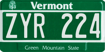 VT license plate ZYR224