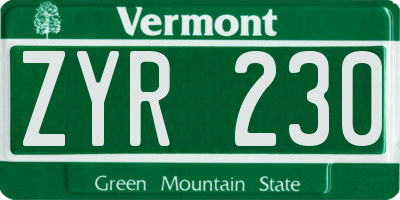 VT license plate ZYR230