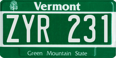 VT license plate ZYR231