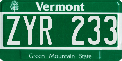 VT license plate ZYR233