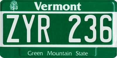 VT license plate ZYR236