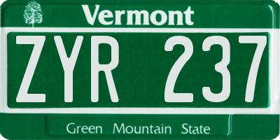 VT license plate ZYR237