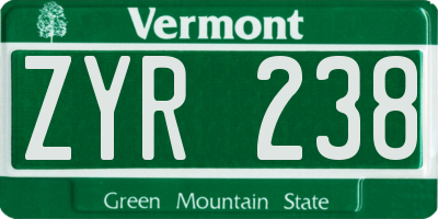VT license plate ZYR238