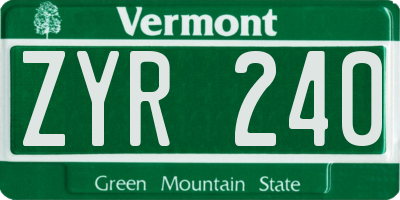 VT license plate ZYR240