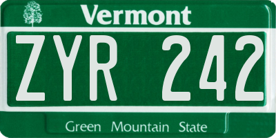VT license plate ZYR242