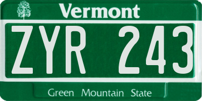 VT license plate ZYR243