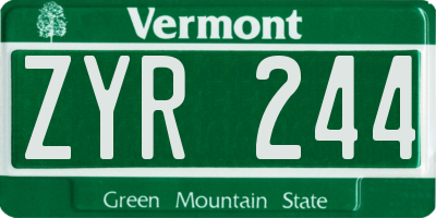 VT license plate ZYR244