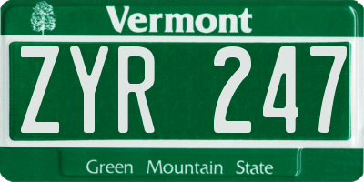 VT license plate ZYR247