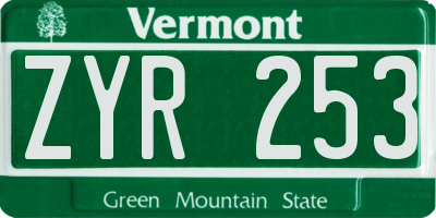 VT license plate ZYR253
