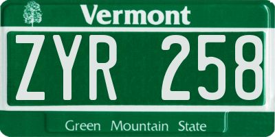 VT license plate ZYR258