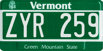 VT license plate ZYR259