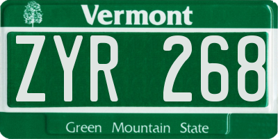 VT license plate ZYR268