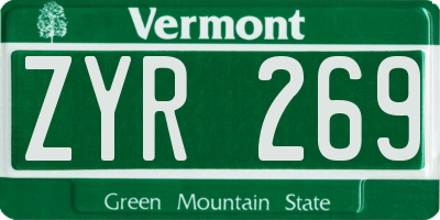 VT license plate ZYR269