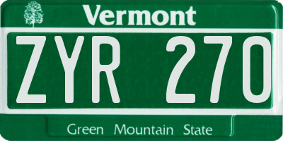 VT license plate ZYR270