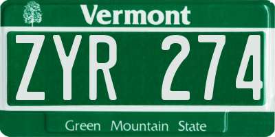 VT license plate ZYR274