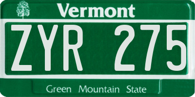 VT license plate ZYR275