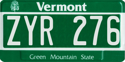 VT license plate ZYR276