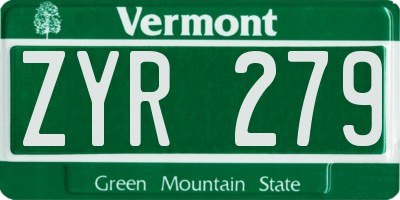 VT license plate ZYR279