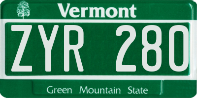 VT license plate ZYR280
