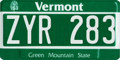 VT license plate ZYR283
