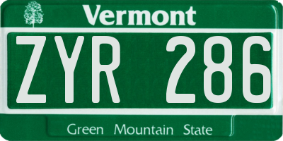 VT license plate ZYR286
