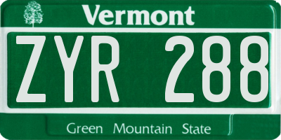 VT license plate ZYR288