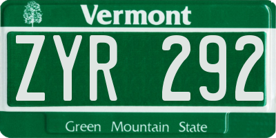 VT license plate ZYR292
