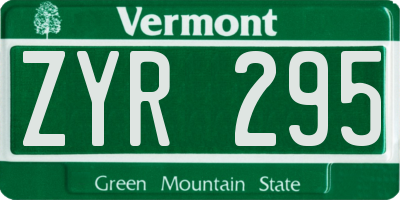 VT license plate ZYR295