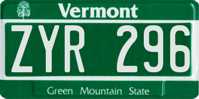 VT license plate ZYR296