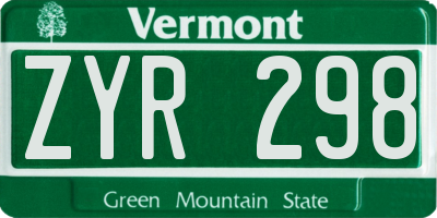VT license plate ZYR298