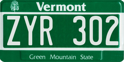 VT license plate ZYR302