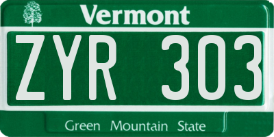 VT license plate ZYR303