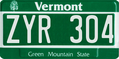 VT license plate ZYR304