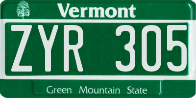 VT license plate ZYR305