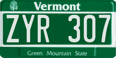 VT license plate ZYR307