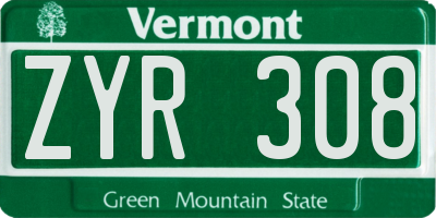 VT license plate ZYR308