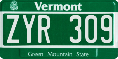 VT license plate ZYR309