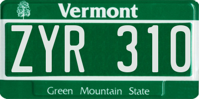 VT license plate ZYR310