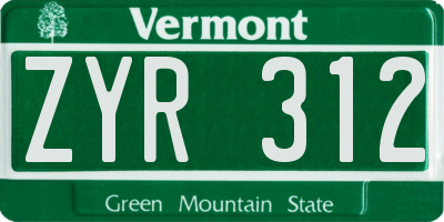 VT license plate ZYR312