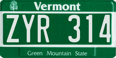 VT license plate ZYR314
