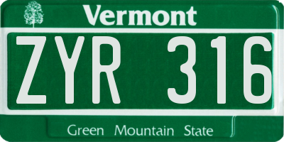 VT license plate ZYR316