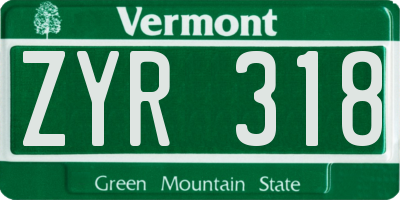 VT license plate ZYR318