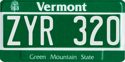 VT license plate ZYR320