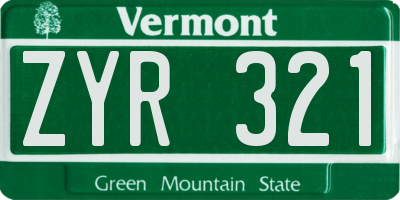 VT license plate ZYR321