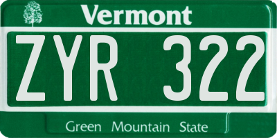 VT license plate ZYR322