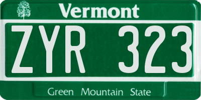 VT license plate ZYR323