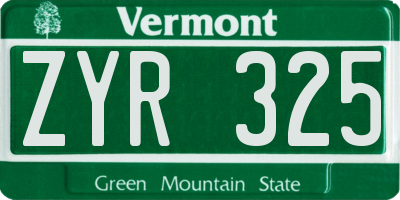 VT license plate ZYR325