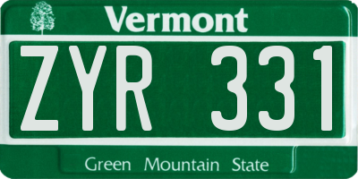 VT license plate ZYR331