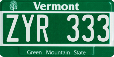 VT license plate ZYR333
